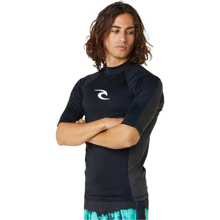 2024 Rip Curl Hommes Waves UPF Performance Gilet Lycra Manches Courtes 142MRV - Black